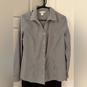 Grey and white strip professional button down top size medium